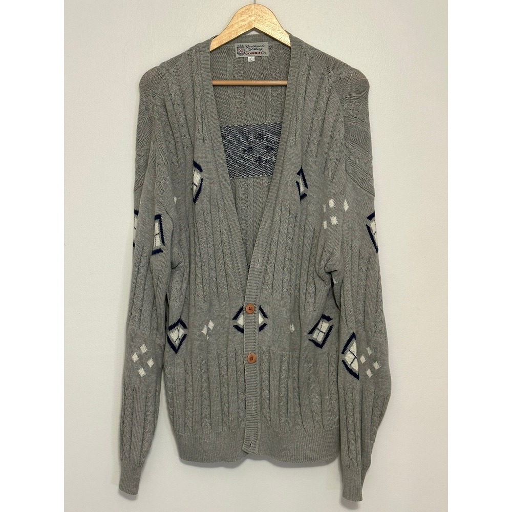 Gentlemen's Clothing by Corbin Cable Knit Cardigan Sweater Mens L Grandpa Retro